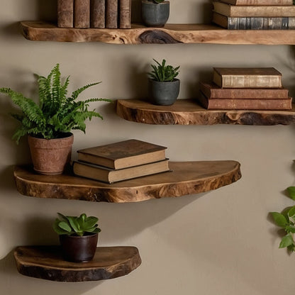 Formnest Floating Shelf – Long Live Edge Wall Bookshelf in Rustic Solid Wood - Bespoke Wood TTK