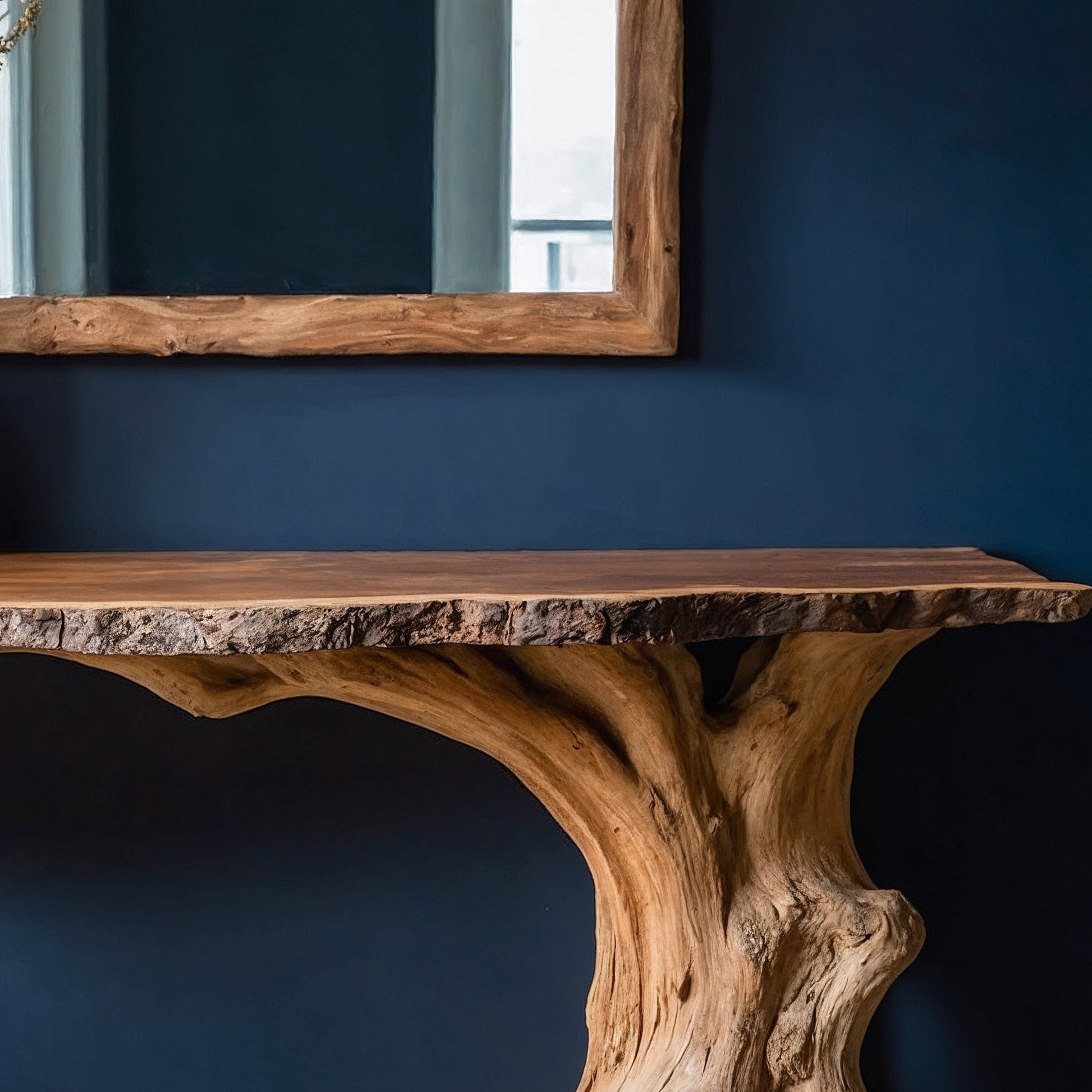 TrunkRise Console Table – Handmade Rustic Entryway Table with Live Edge Top - Bespoke Wood TTK