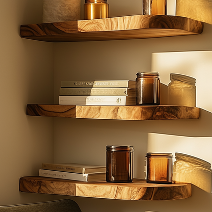 LeafNest Floating Shelf – Handmade Live Edge Corner Bookshelf for Nursery & Home Decor - Bespoke Wood TTK