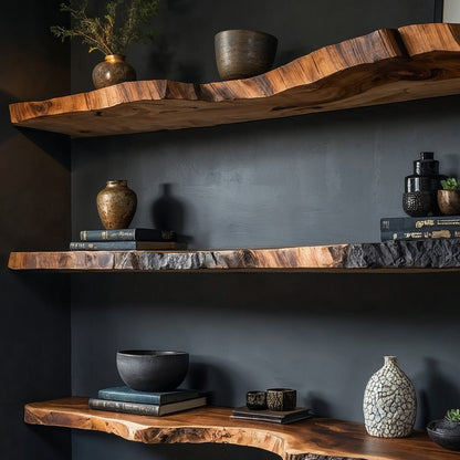 TimberLine Floating Shelf – Long Live Edge Wall-Mounted Solid Wood Bookshelf - Bespoke Wood TTK