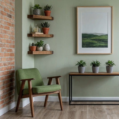 GrainPoint Corner Shelf – Handmade Floating Wooden Wall Shelf - Bespoke Wood TTK