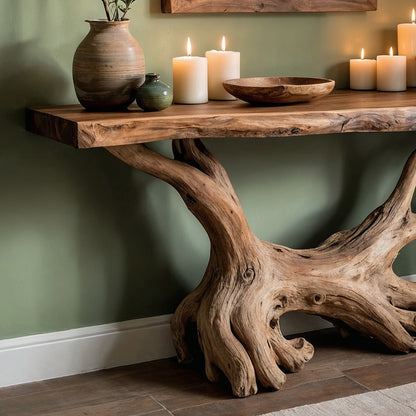 RootGlide Console – Handmade Live Edge Entry Table in Reclaimed Wood - Bespoke Wood TTK