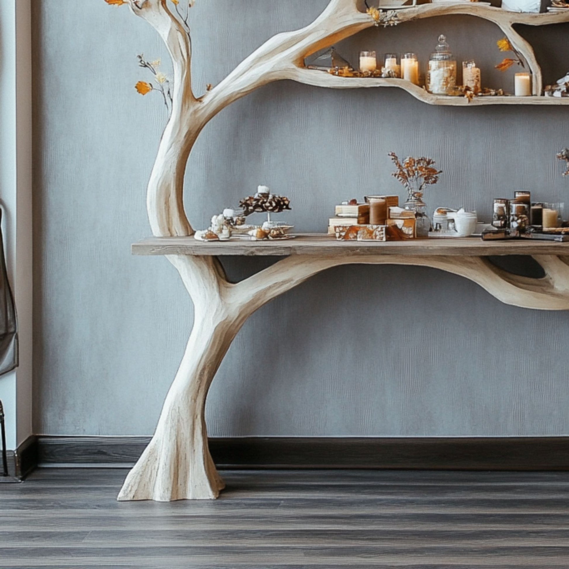 AutumnBloom Tree Console Table | Nature-Inspired Wall Shelf Display - Bespoke Wood TTK