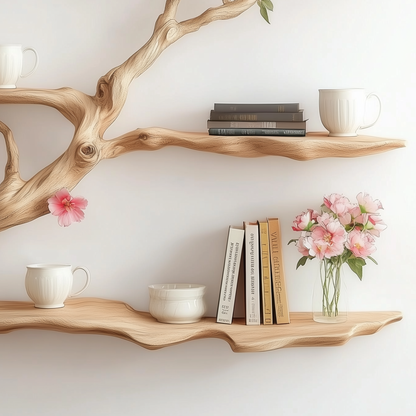 Zenblossom Tree Bookshelf | 3-Tier Wooden Branch Wall Shelf For Japanese Zen & Nature-Inspired Home Decor - Bespoke Wood TTK
