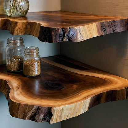 CornerGrove | Live Edge Floating Corner Shelf | Handmade Solid Wood Wall Decor - Bespoke Wood TTK