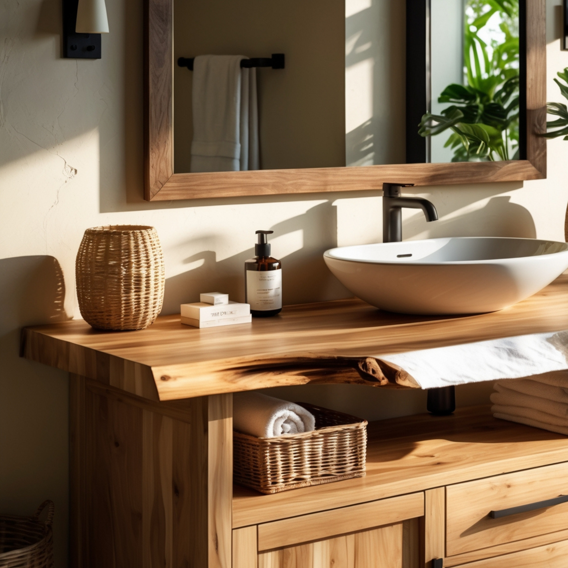 Luxury Live Edge Bathroom Vanity – Real Hardwood, Modern Rustic Japandi Design - Bespoke Wood TTK