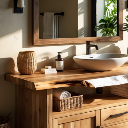 Luxury Live Edge Bathroom Vanity – Real Hardwood, Modern Rustic Japandi Design - Bespoke Wood TTK