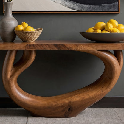 FlowForm Console Table – Sculptural Solid Wood Entryway Table with Live Edge Top - Bespoke Wood TTK