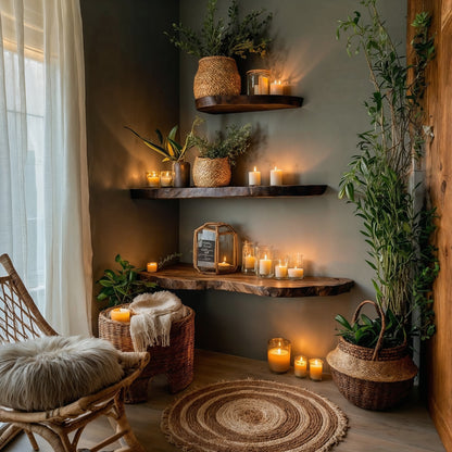 HearthNest Floating Shelf – Rustic Live Edge Wooden Corner Shelves For Cozy Decor - Bespoke Wood TTK