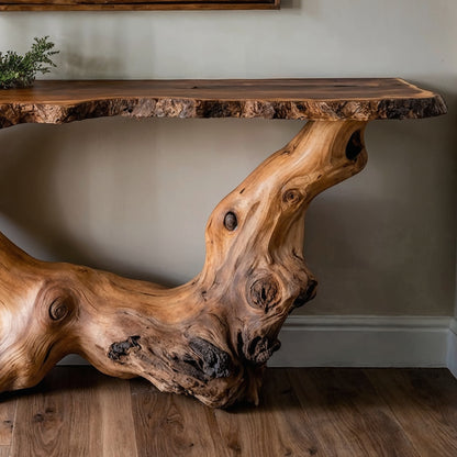 BranchAura Console Table – Handcrafted Live Edge Wood Entryway Furniture - Bespoke Wood TTK