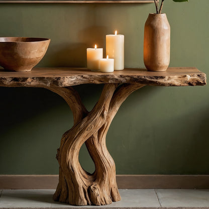 RootTwist Rustic Console Table – Handmade Solid Wood Entryway Accent - Bespoke Wood TTK