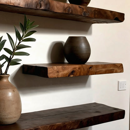 Ebon Floating Shelf – Rustic Wall Shelf with Hidden Brackets - Bespoke Wood TTK