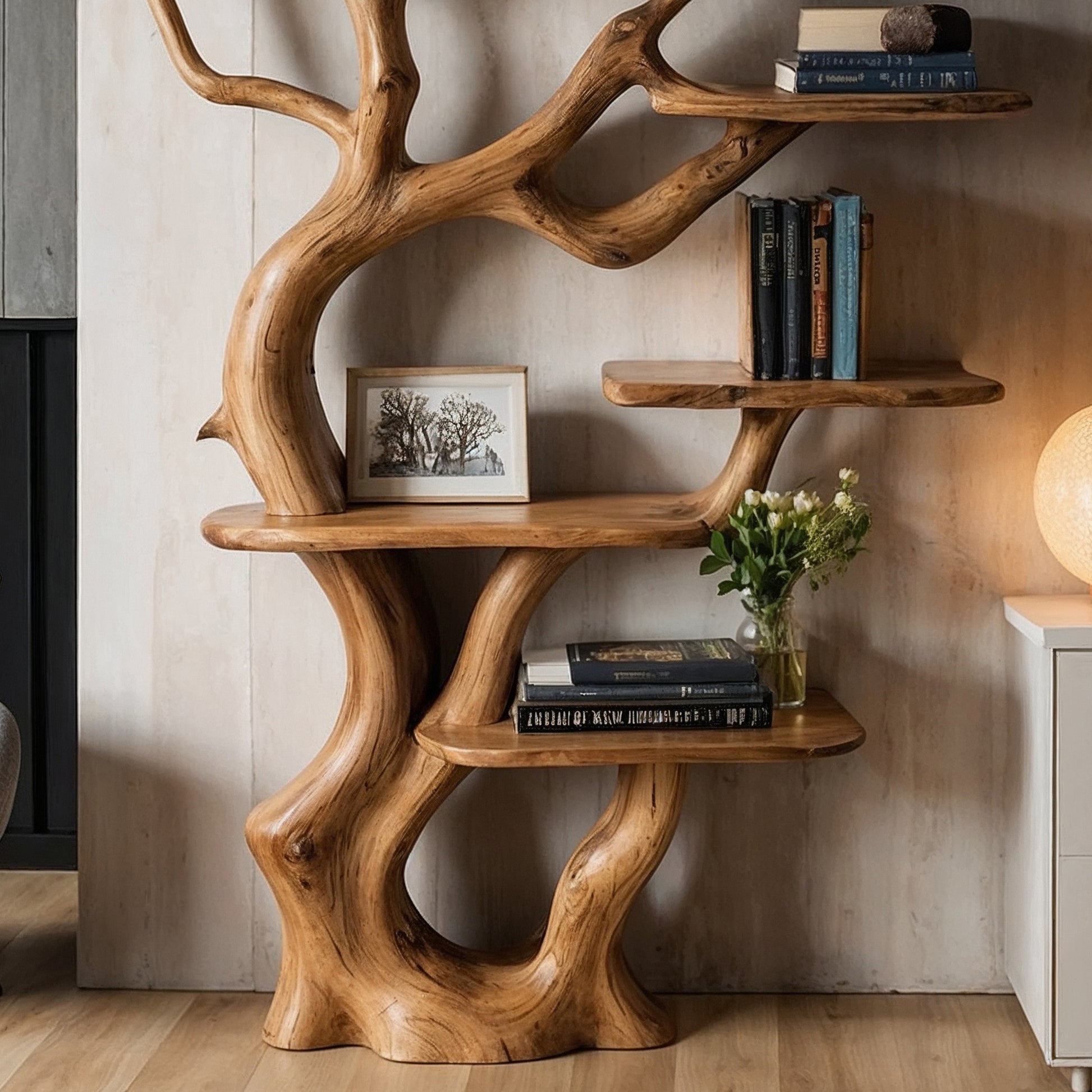 BranchMuse Tree Bookshelf – Handmade Wooden Wall Display for Books & Decor - Bespoke Wood TTK