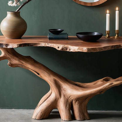 DriftRoot Console Table – Live Edge Solid Wood Entryway Furniture - Bespoke Wood TTK