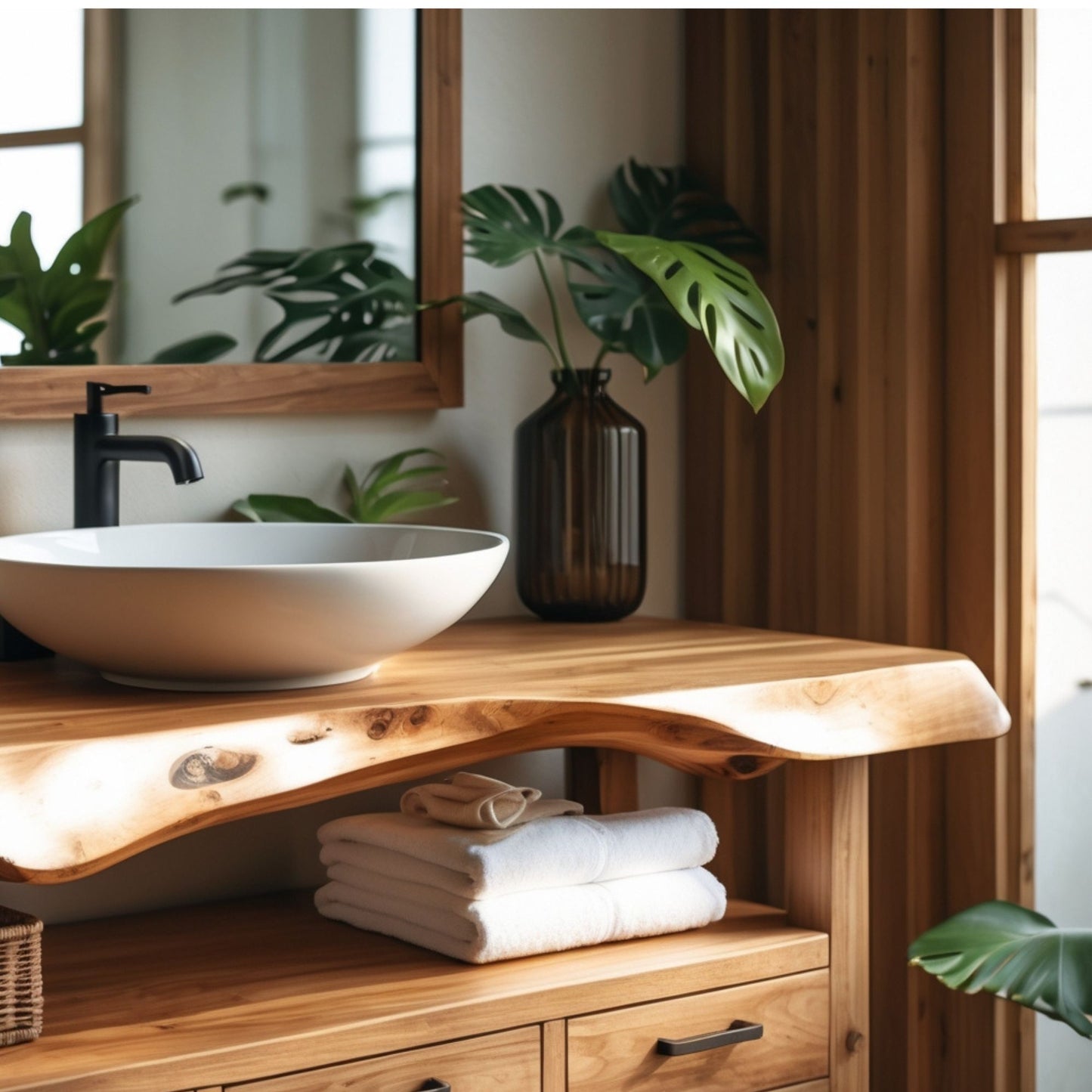 Luxury Live Edge Solid Wood Bathroom Vanity – Handmade Custom Sink Cabinet - Bespoke Wood TTK