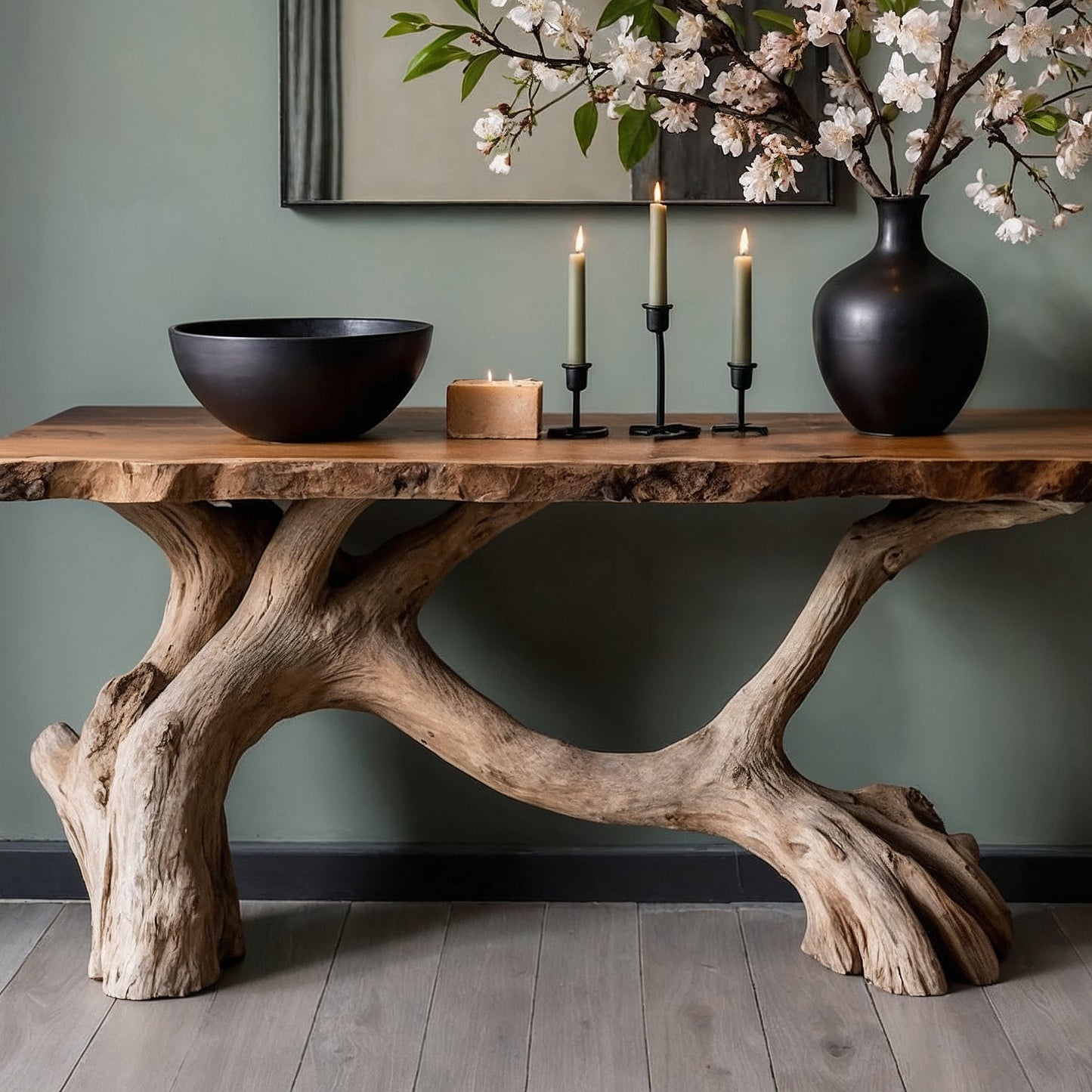RootBend Console Table – Handmade Live Edge Entryway Table in Solid Wood - Bespoke Wood TTK