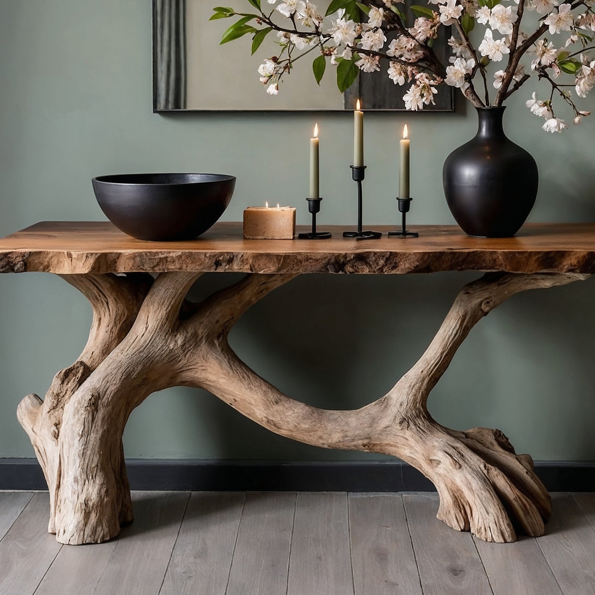 RootBend Console Table – Handmade Live Edge Entryway Table in Solid Wood - Bespoke Wood TTK