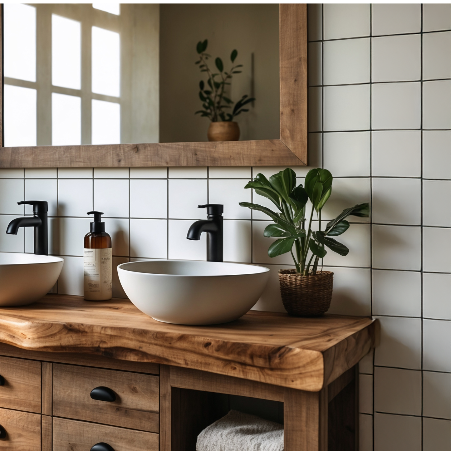 Live Edge Solid Wood Bathroom Vanity – Rustic Handmade Wood Sink Cabinet, Custom Natural Wood Vanity - Bespoke Wood TTK