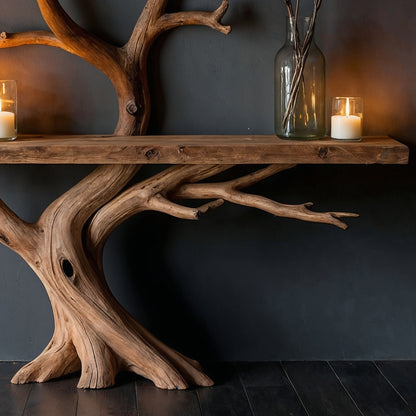 BranchEcho Tree Console Table – Artistic Wall-Mounted Wooden Sculpture - Bespoke Wood TTK