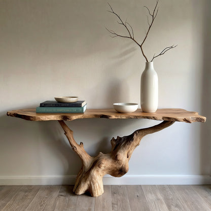 GrainLoop Console Table – Artistic Live Edge Entry Table in Solid Wood - Bespoke Wood TTK
