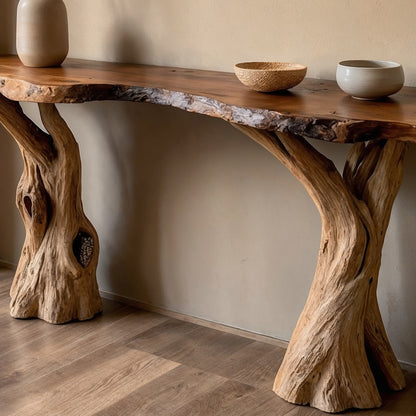 Oakflow Console Table – Rustic Live Edge Entryway Table for Hall Decor - Bespoke Wood TTK