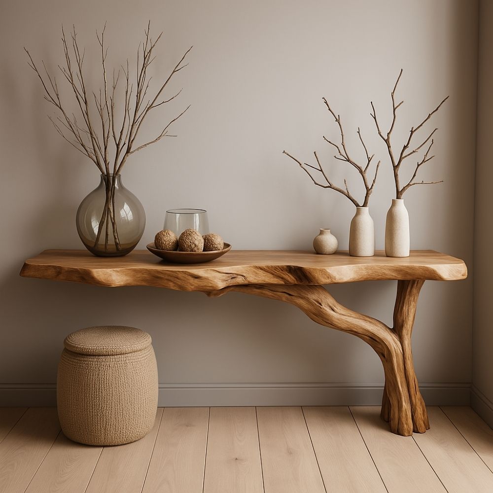 RootFlow Solid Wood Console Table – Handmade Entryway Furniture - Bespoke Wood TTK