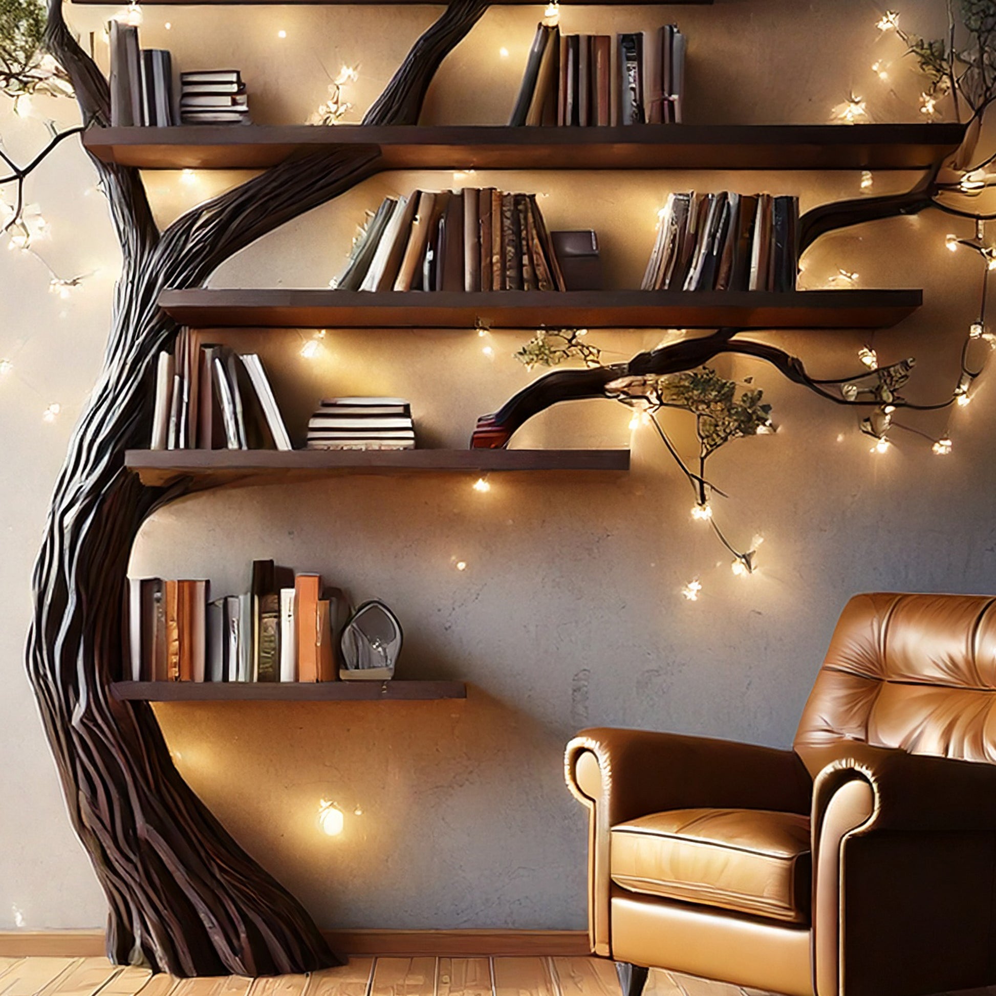 Ebonynest Tree Bookshelf  Black Solid Wood Nature-Themed Shelf For Living Room Or Nursery