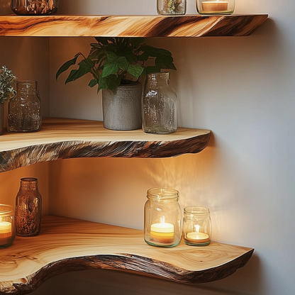 CornerGrove | Live Edge Floating Corner Shelf | Handmade Solid Wood Wall Decor - Bespoke Wood TTK