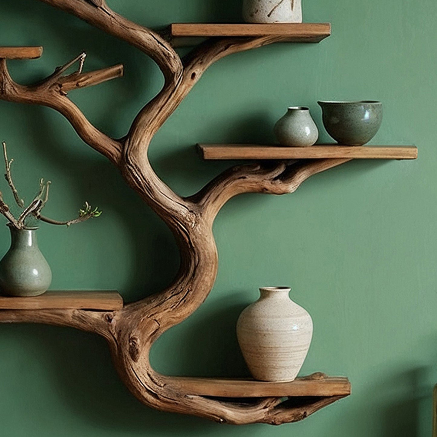 Driftluxe Tree Bookshelf  Custom Live Edge Driftwood Wall-Mounted Wooden Bookshelf For Living Room Or Office Decor