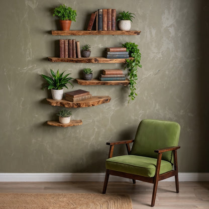 Formnest Floating Shelf – Long Live Edge Wall Bookshelf in Rustic Solid Wood - Bespoke Wood TTK