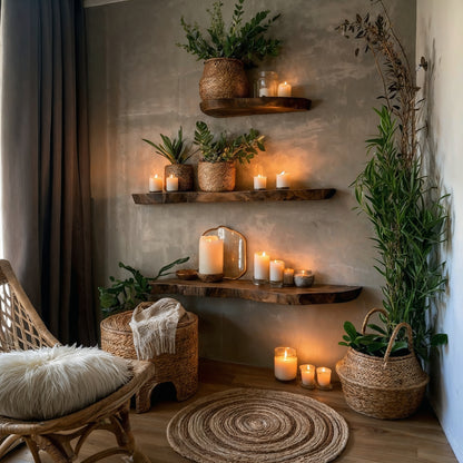 HearthNest Floating Shelf – Rustic Live Edge Wooden Corner Shelves For Cozy Decor - Bespoke Wood TTK