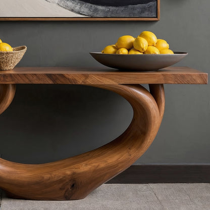 FlowForm Console Table – Sculptural Solid Wood Entryway Table with Live Edge Top - Bespoke Wood TTK