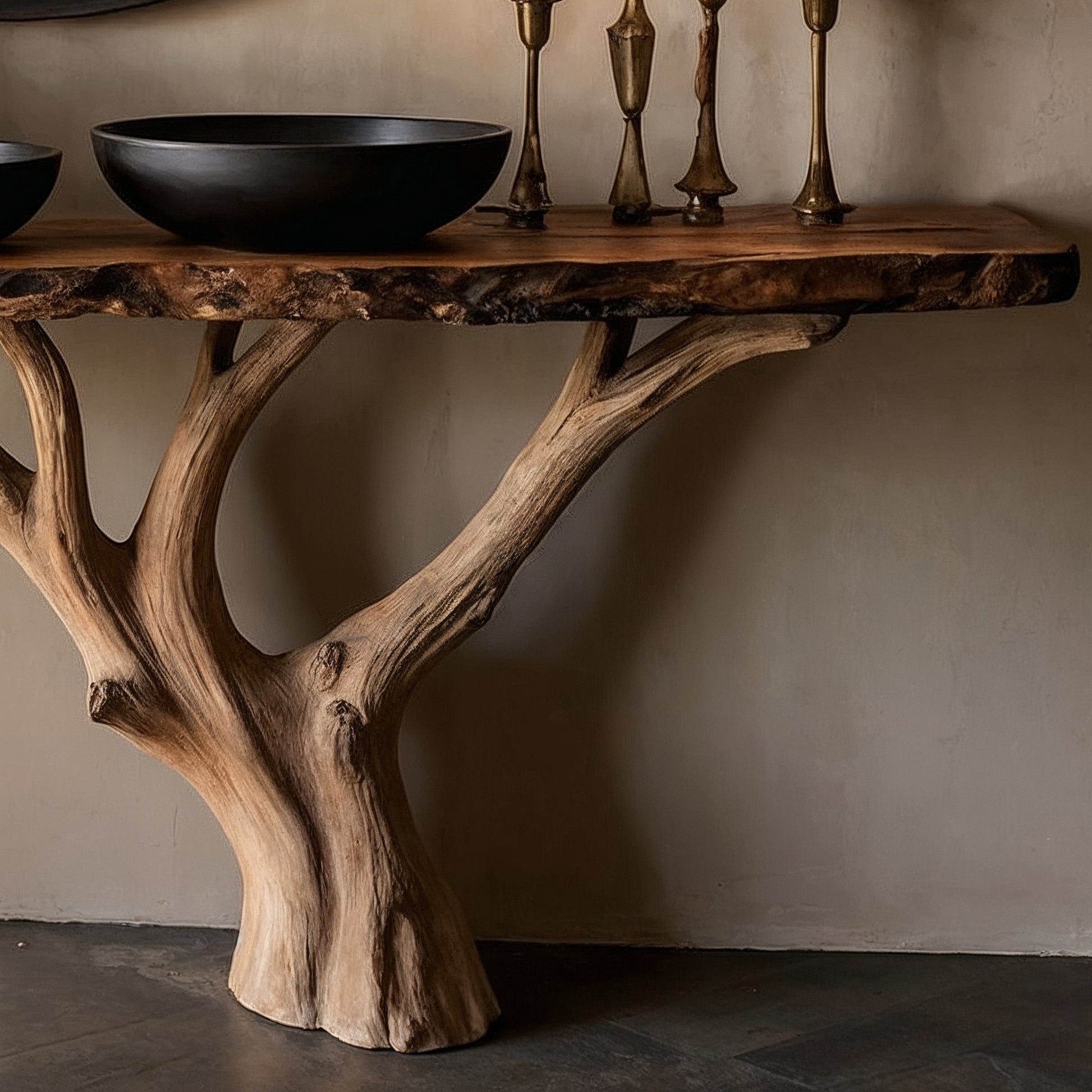 BranchRoot Entryway Console – Rustic Live Edge Solid Wood Hall Table - Bespoke Wood TTK