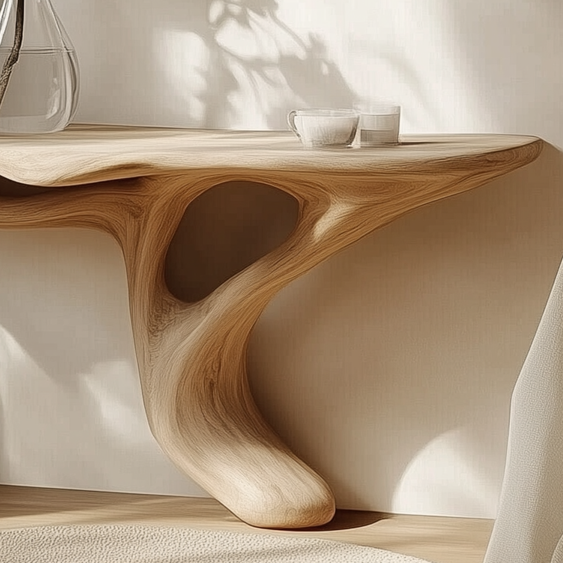 Minimalist Sculptural Wood Console Table, Organic Modern Entryway Table, Japandi Live Edge Furniture For Hallway Or Living Room - Bespoke Wood TTK