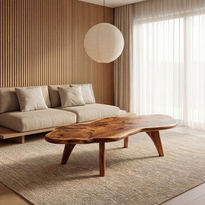 Mid-Century Modern Live Edge Coffee Table – Solid Wood Centerpiece for Living Room - Bespoke Wood TTK