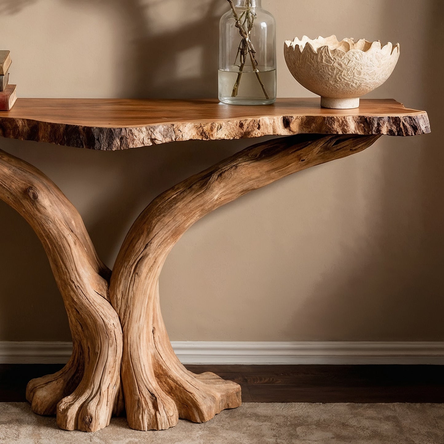 BranchRoot Console Table – Live Edge Solid Wood Entryway Accent - Bespoke Wood TTK