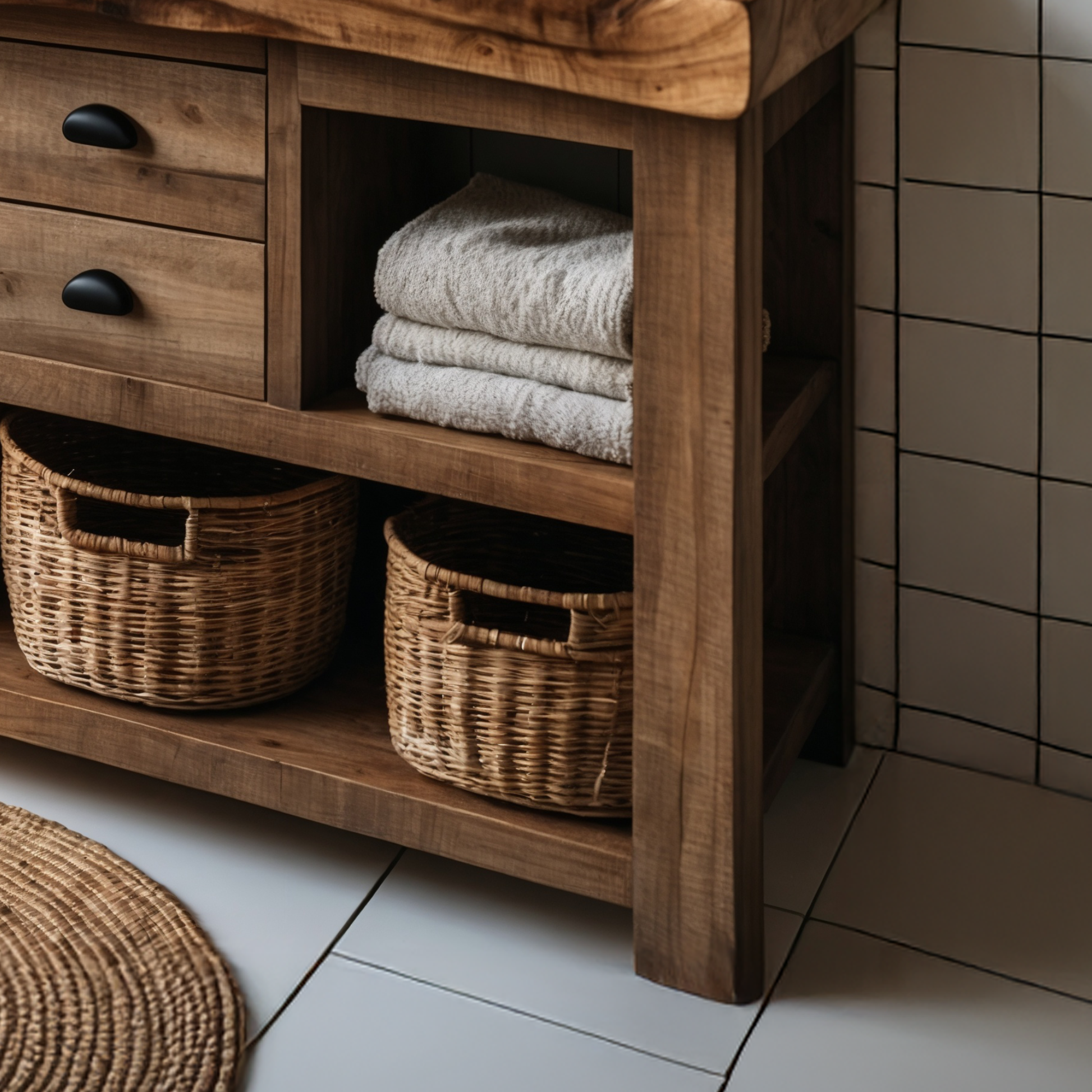 Live Edge Solid Wood Bathroom Vanity – Rustic Handmade Wood Sink Cabinet, Custom Natural Wood Vanity - Bespoke Wood TTK