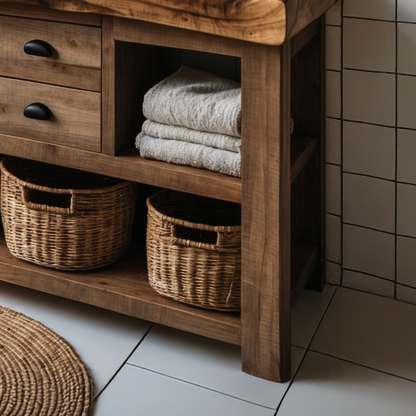 Live Edge Solid Wood Bathroom Vanity – Rustic Handmade Wood Sink Cabinet, Custom Natural Wood Vanity - Bespoke Wood TTK