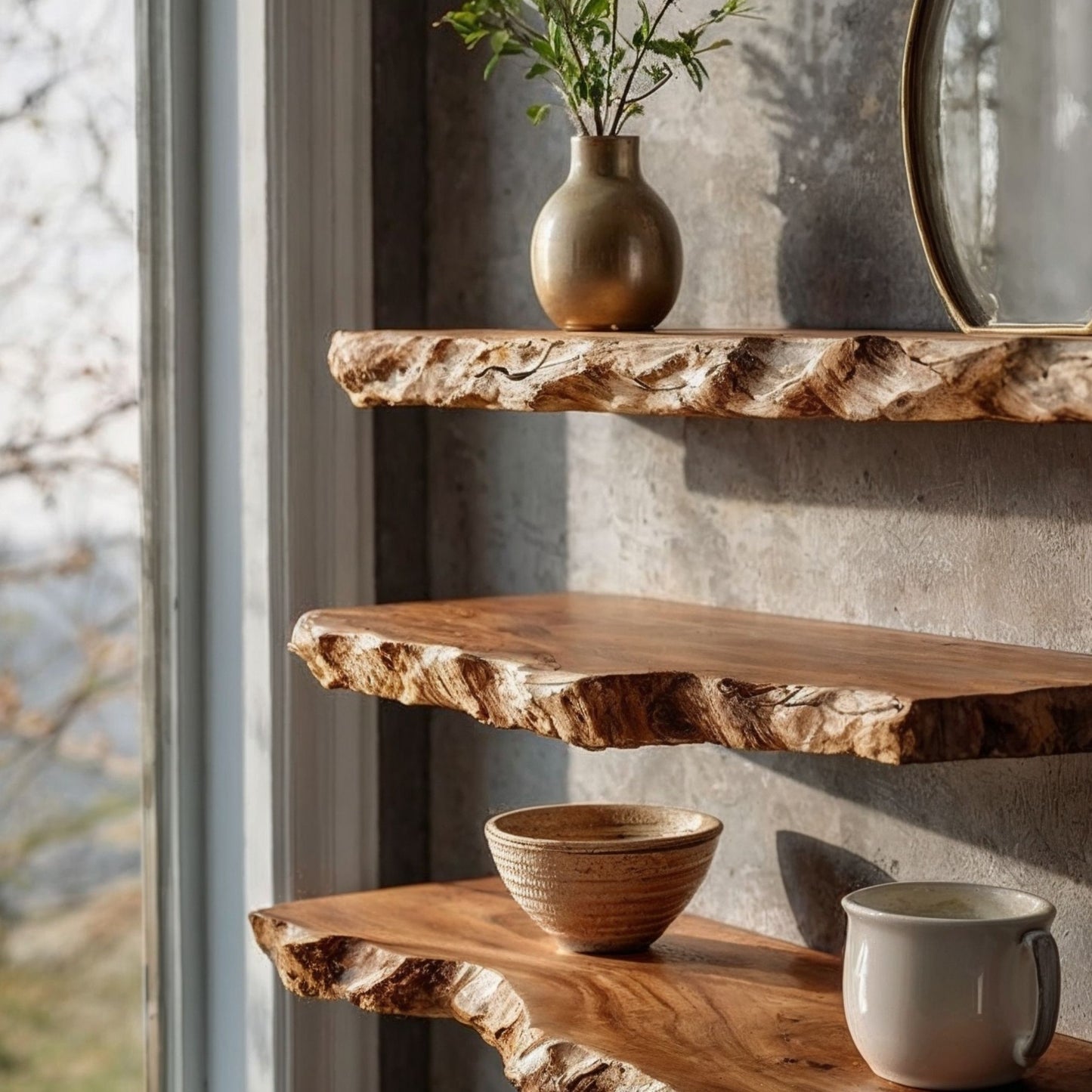 GrainFlow Live Edge Shelf | Rustic Solid Wood Wall Display - Bespoke Wood TTK