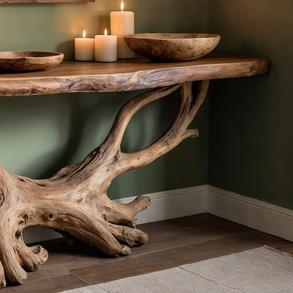 RootGlide Console – Handmade Live Edge Entry Table in Reclaimed Wood - Bespoke Wood TTK