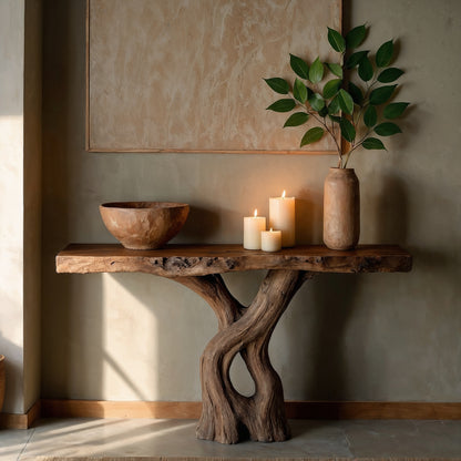 RootTwist Rustic Console Table – Handmade Solid Wood Entryway Accent - Bespoke Wood TTK