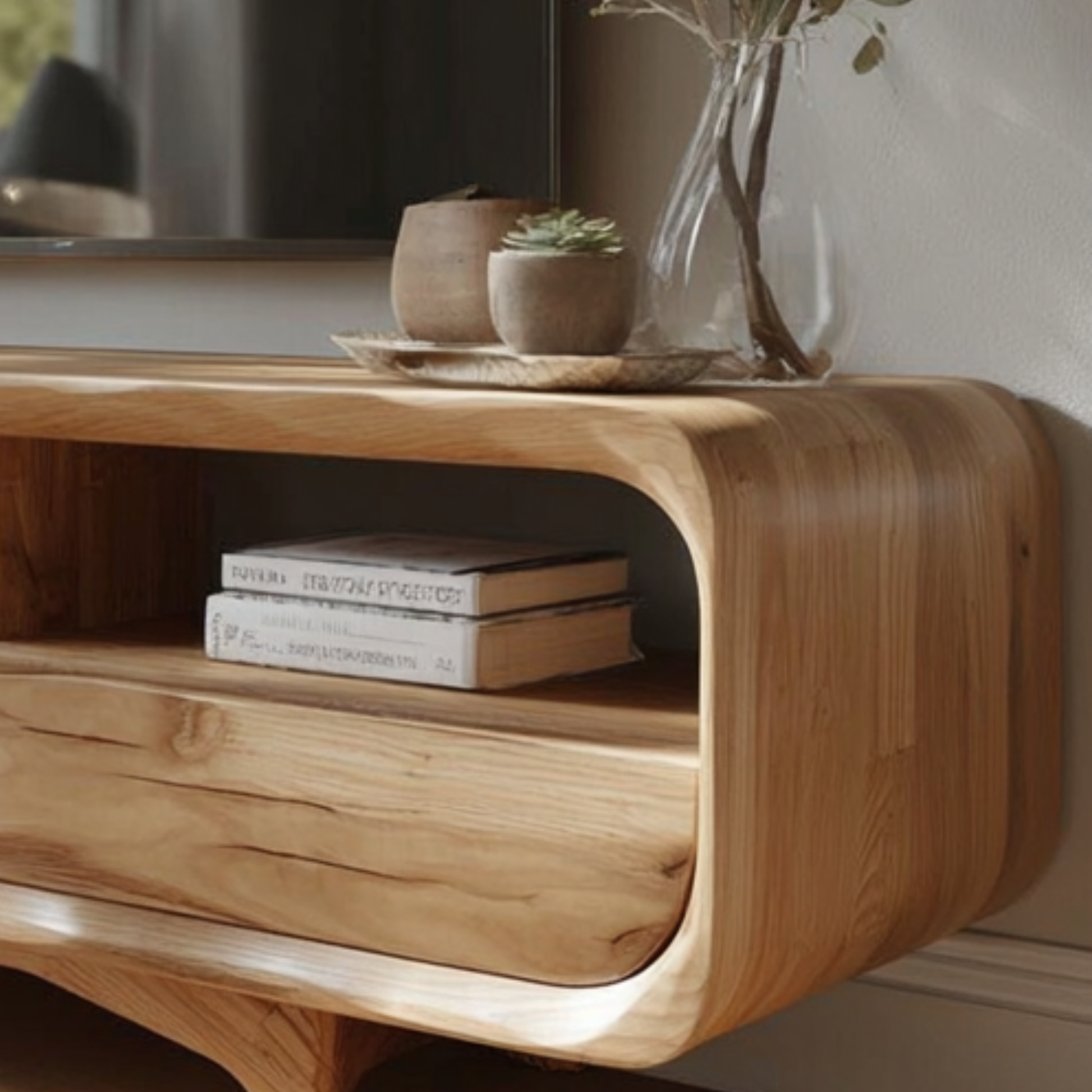 Handcrafted Solid Wood Floating Media Unit | Mid Century TV Stand with Storage - Bespoke Wood TTK