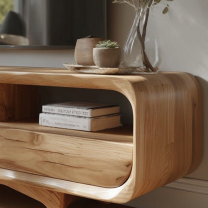 Handcrafted Solid Wood Floating Media Unit | Mid Century TV Stand with Storage - Bespoke Wood TTK