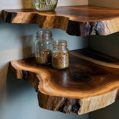 CornerGrove | Live Edge Floating Corner Shelf | Handmade Solid Wood Wall Decor - Bespoke Wood TTK