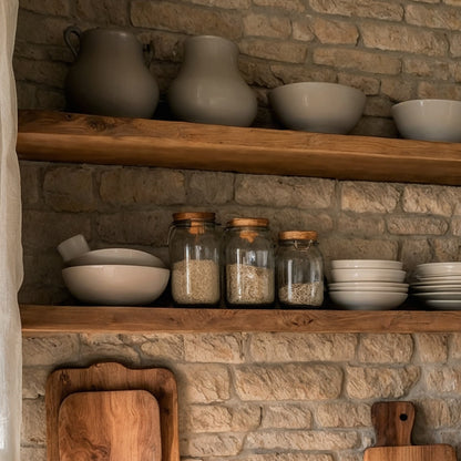 HearthWood Shelf – Solid Wood Floating Wall Shelf for Rustic Kitchen Decor - Bespoke Wood TTK