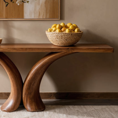 FlowArc Console Table – Sculpted Solid Wood Entry Table for Modern Rustic Interiors - Bespoke Wood TTK