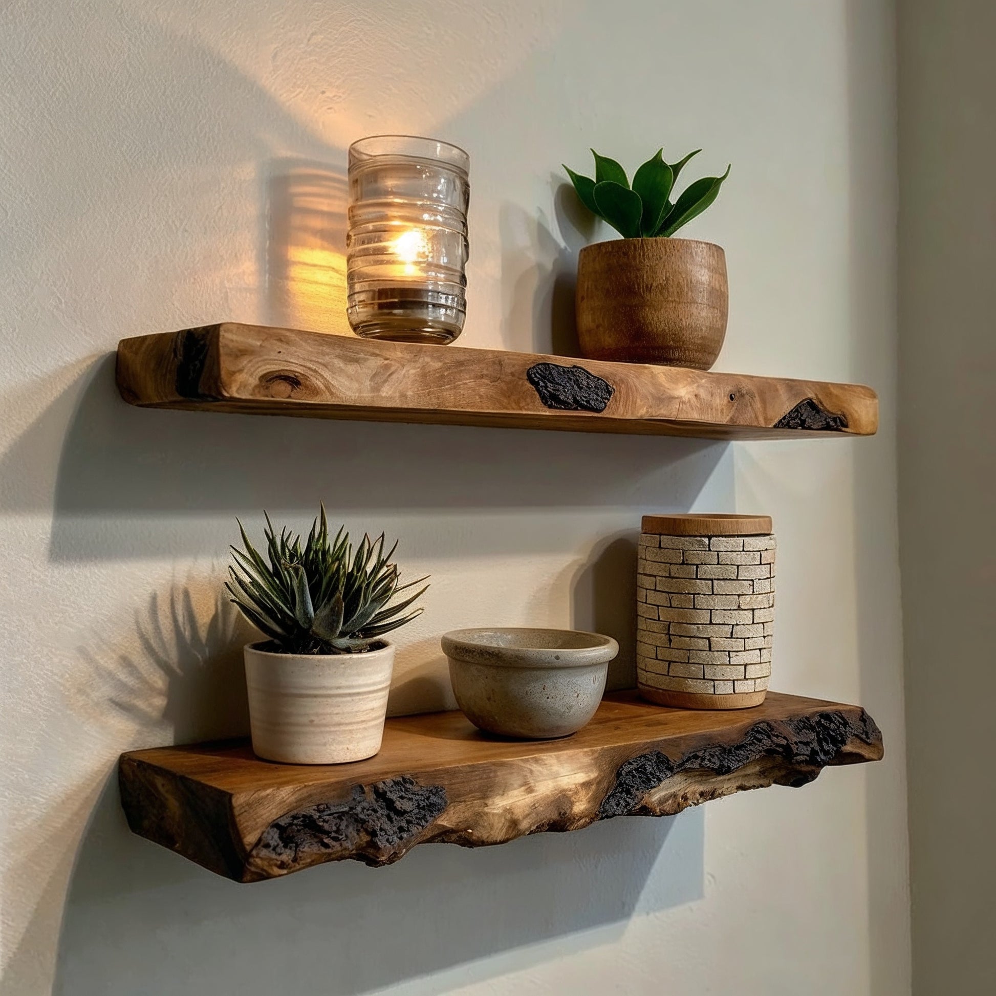 DriftMark Floating Shelf  – Rustic Live Edge Wall Display for Plants & Decor - Bespoke Wood TTK