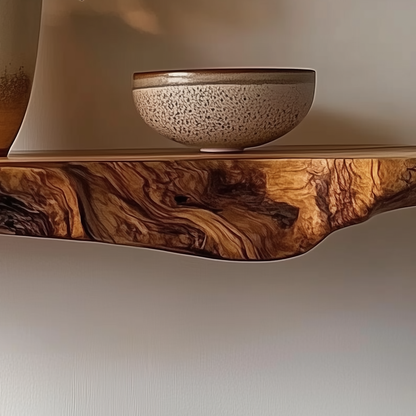 Solara Floating Shelf – Live Edge Bathroom & Living Room Wall Shelf - Bespoke Wood TTK