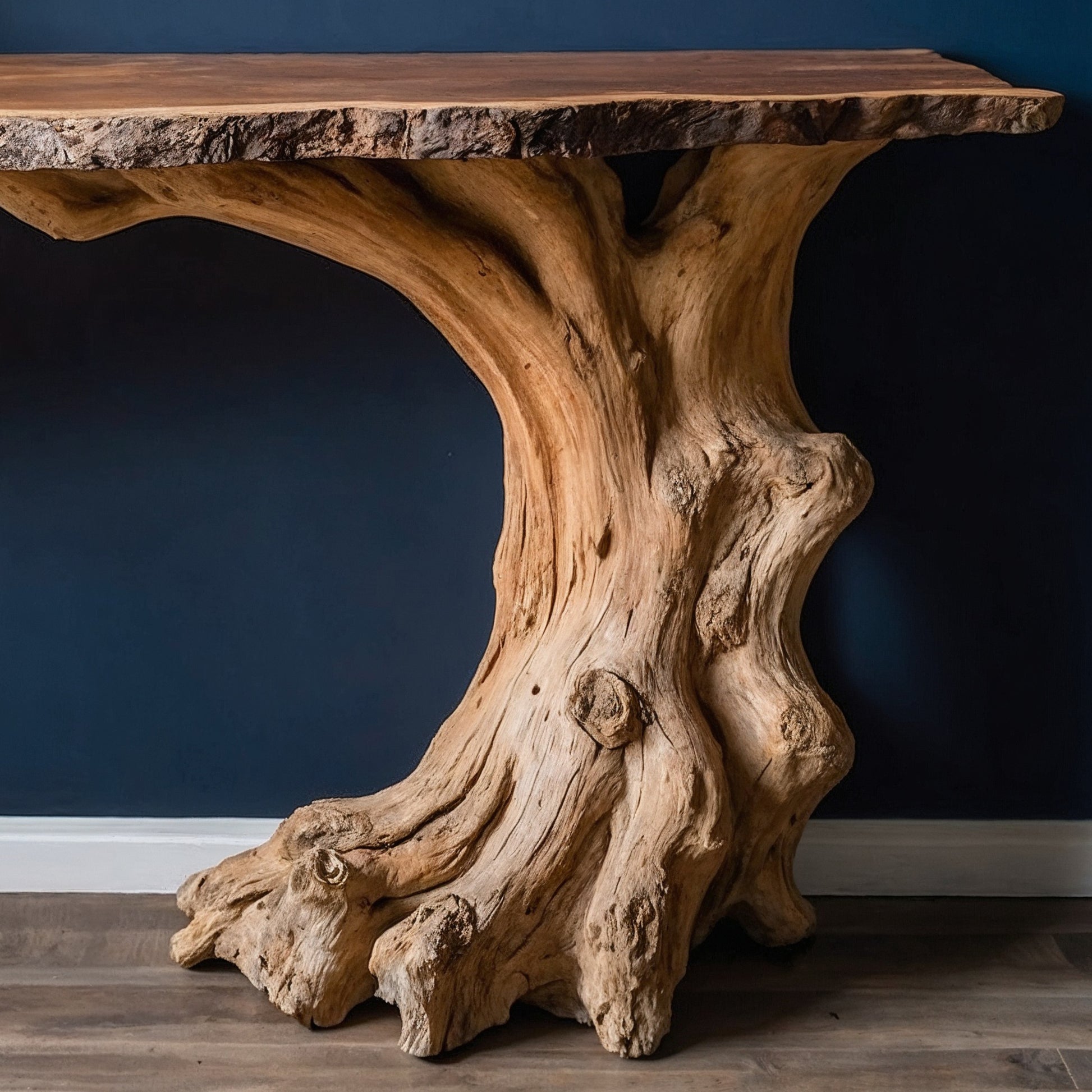 TrunkRise Console Table – Handmade Rustic Entryway Table with Live Edge Top - Bespoke Wood TTK
