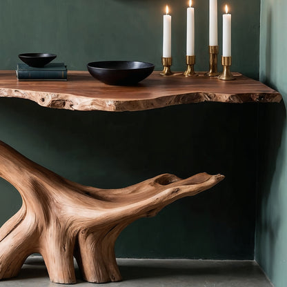 DriftRoot Console Table – Live Edge Solid Wood Entryway Furniture - Bespoke Wood TTK